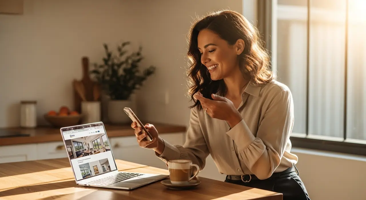 A realtor working from a sunlit kitchen
